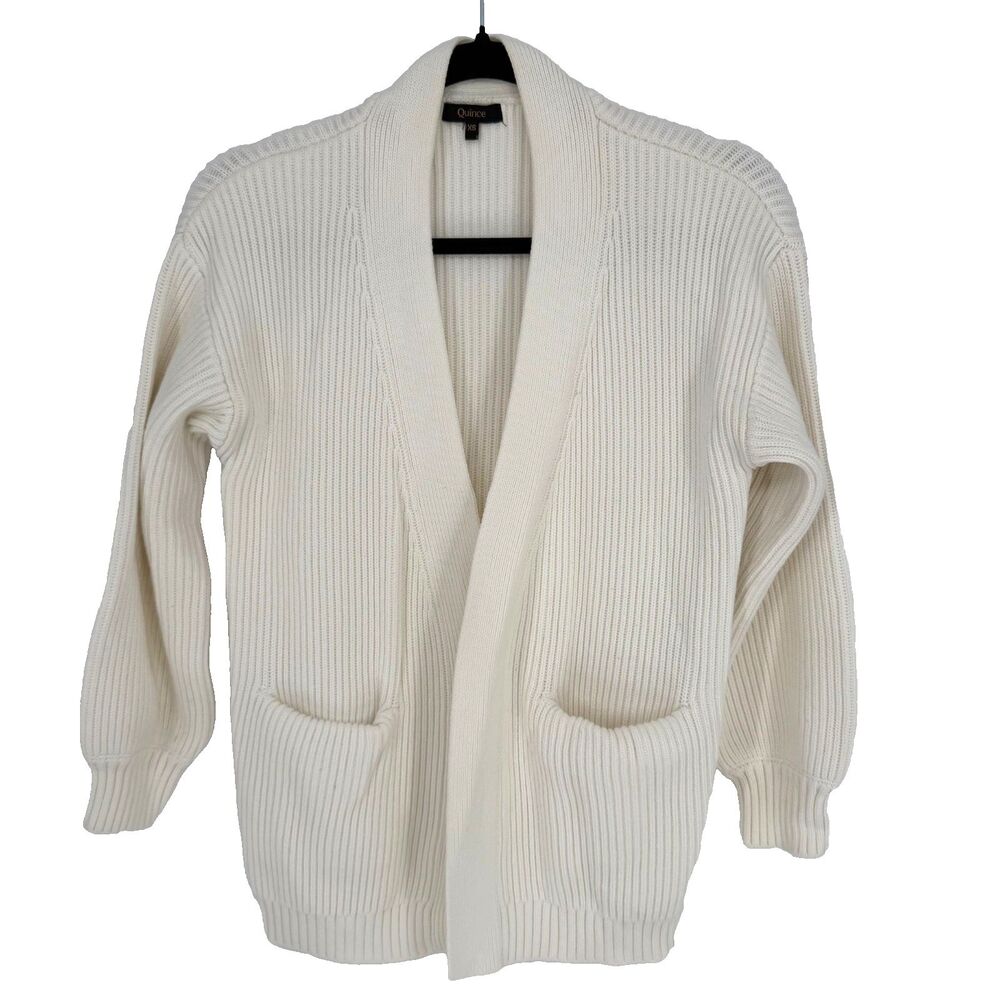 Quince Womens 100% Organic Cotton Oversized Cardigan Size XS Ivory Quiet Luxury